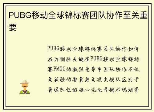 PUBG移动全球锦标赛团队协作至关重要