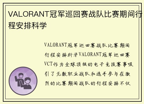 VALORANT冠军巡回赛战队比赛期间行程安排科学