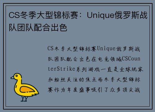 CS冬季大型锦标赛：Unique俄罗斯战队团队配合出色