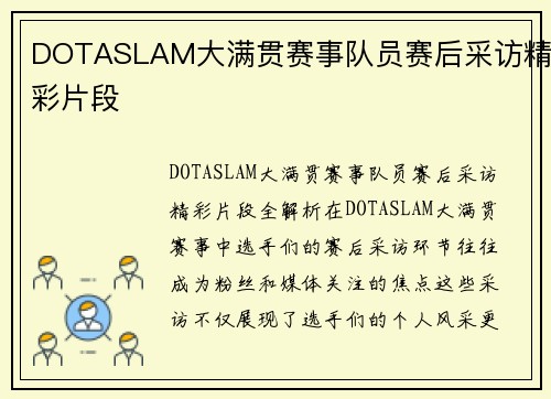 DOTASLAM大满贯赛事队员赛后采访精彩片段