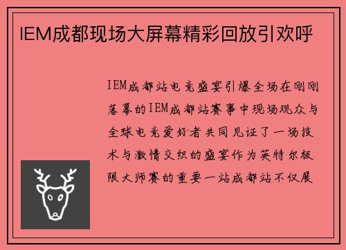 IEM成都现场大屏幕精彩回放引欢呼
